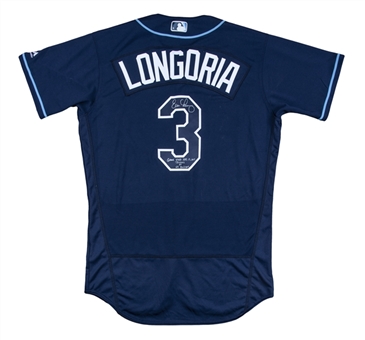 2017 Evan Longoria Game Used & Signed Tampa Bay Rays Navy Alternate Jersey (MLB Authenticated & Beckett)